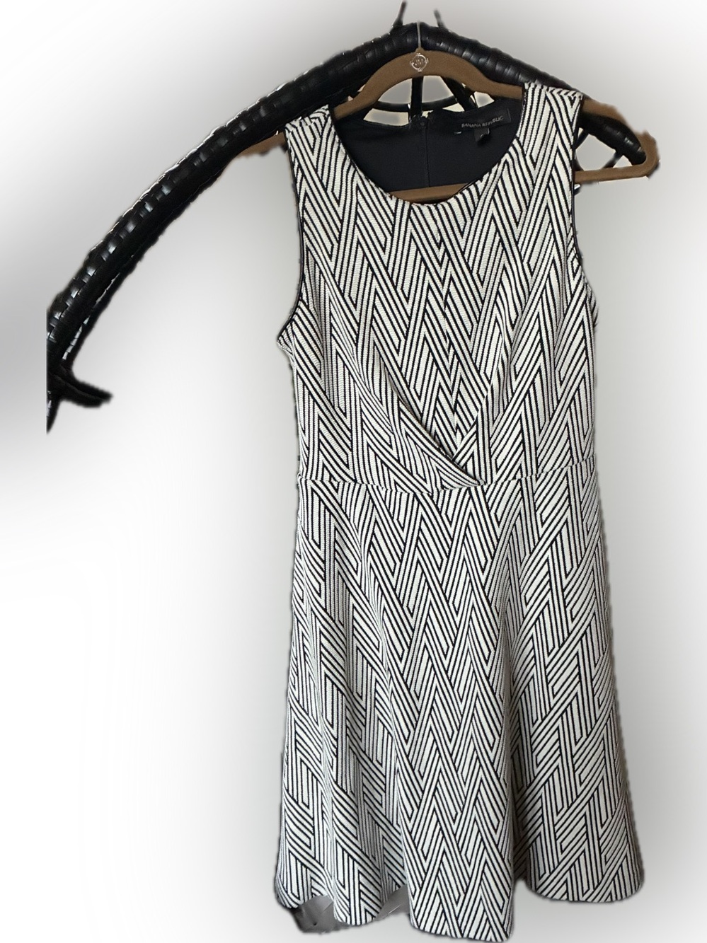 Banana Republic Black and White Geometric Fit-and-Flare Dress